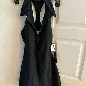 Black Sleeveless Zip-Up Tennis Dress